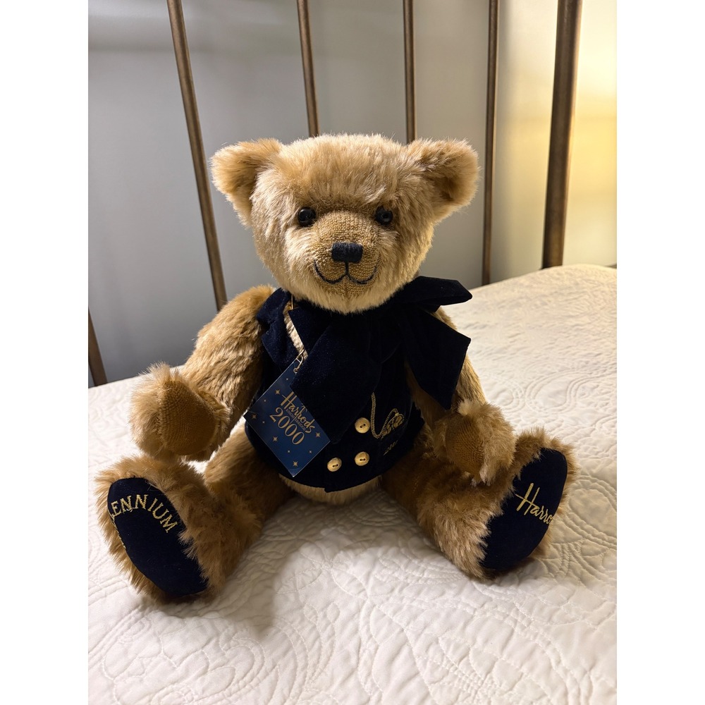 Harrods Millennium Bear 2000 Plush Teddy Bear‎ Velvet Waistcoat Gold Embroidery
